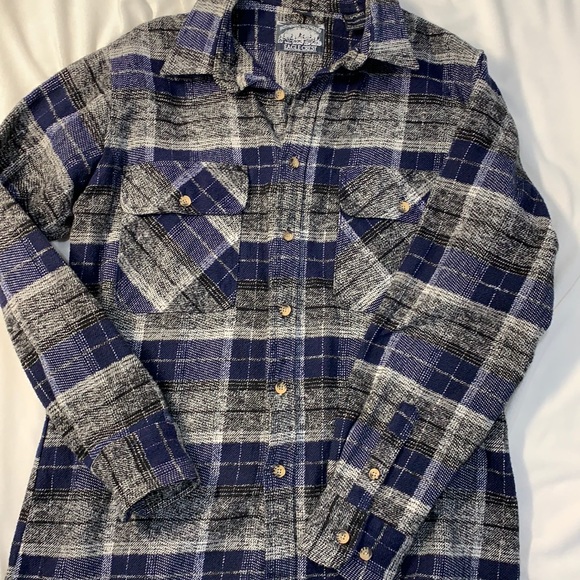 CAMP 100% COTTON SHACKET FLANNEL BLUE WITH GRAY SHADES 2 POCKET FRONT - Picture 1 of 5